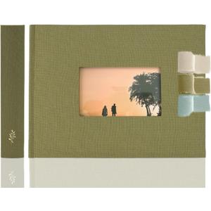 Premium Scrapbook Album with Window and Writing Space  60 Pages holds 200 Photos of Different Sizes  Wedding, Baby, Travel & Family Memories  11.4" x 8.6" - Olive