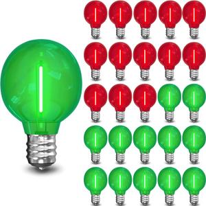25 Pack G40 Red & Green LED Globe Replacement Bulbs, Dimmable E12 Screw Base Shatterproof Small Globe Light Bulbs for Outdoor String Lights and Indoor Outdoor Christmas String Lights & Patio Decor