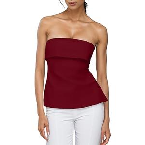 Strapless Tube Tops for Women Backless Going Out Bandeau Top Sexy Trendy Off Shoulder Side Split Summer Bustier Tops Large