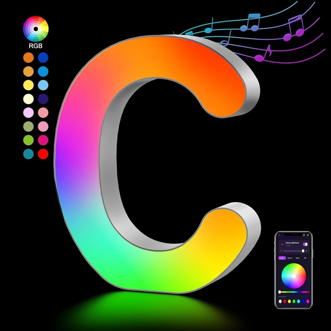 Light Up Letters LED Letter - Marquee Letters Room Decor Alphabet Letter Music Sync Color Change Colorful - Home Improvement Lamp for Bedroom Gifts for Him - Teen Girls Gifts Party Home Wall Decor