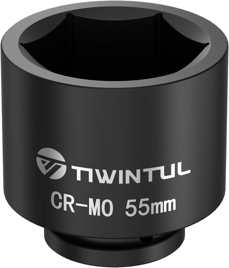 3/4 Inch Drive Metric Impact Socket 55mm, 6-Point Design, Heat-Treated Chrome Molybdenum Alloy Steel, Spindle Axle Nut Socket for Auto Repair, Easy Removal