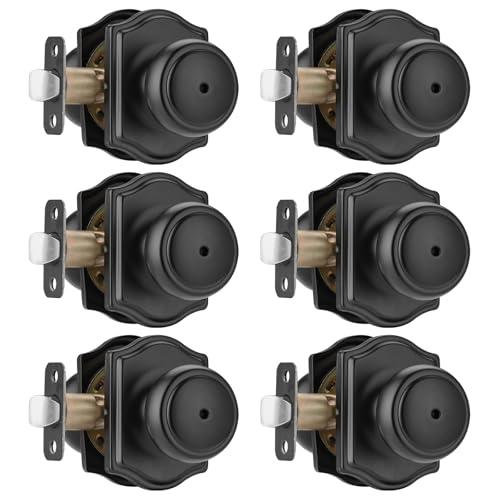 NCSEN 6 Pack Matt Black Door Knobs with Camelot Trim, Interior Door Knob with Lock, Coastal Privacy Door knob for Bath and Bedroom