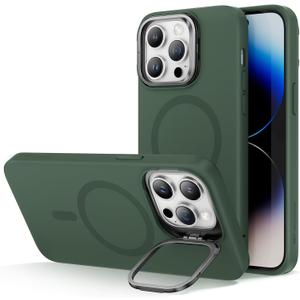 ESR for iPhone 14 Pro Max Case, MagSafe Silicone Case with Stand, Military-Grade Protection, Built-in Camera Stash Stand, Magnetic Phone Case for iPhone 14 Pro max, Cloud Series,Green