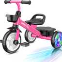 Umatoll Tricycle for Toddlers 2-5 Year Old, Ajustable Toddler Bike Outdoor Toys, Birthday Gift for Girl Boy Age 2-4, Trike with Light up Wheels (Rose)