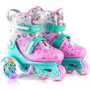 SULIFEEL Adjustable Toddler Roller Skates for Girls Boys Kids,Fun Illuminating Light Up Flash Wheels Three-Point Type Balance Suitable for Beginners Indoor and Outdoor Roller Skating, XS