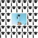 36 Pieces 2026 Mini Graduation Caps with Tassels Graduation Wine Bottle Toppers(Black Cap with Black Tassel)