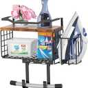Ironing Board Hanger Wall Mount, 2-Layer T&Y Iron Board Holder with Ironing Caddy, Metal Ironing Board Holder Storage Organizer, Floating Wood Shelf for Laundry Room Decor Accessories Organization
