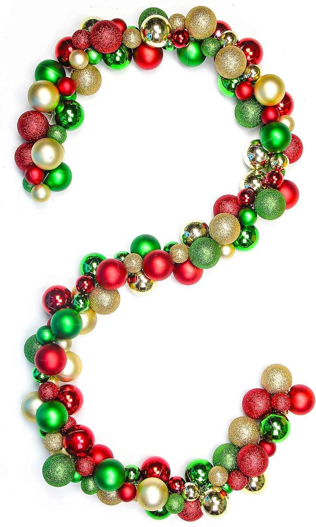 6 Feet Christmas Garland Balls Ornaments Shatterproof Christmas Bulb Garland Outdoor Indoor Hanging Decors Home Party Xmas Tree Decorative Red Green Gold