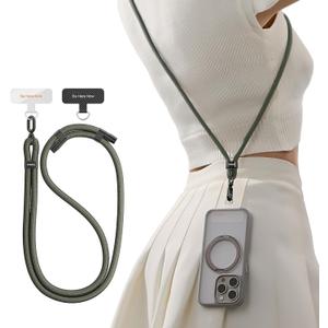 TORRAS Phone Lanyard Crossbody with 2 Phone Tabs, Adjustable Anti Theft Phone Strap for All Phones, Premium Metal Buckles, Skin-Friendly, Universal Phone Neck lanyard for Women and Men, Olive Green, 14inchs-30inchs