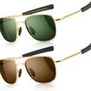 SUNGAIT Men's Military Style Polarized Pilot Aviator Sunglasses Bayonet Temples (Gold/Dark Green + Gold/Brown)