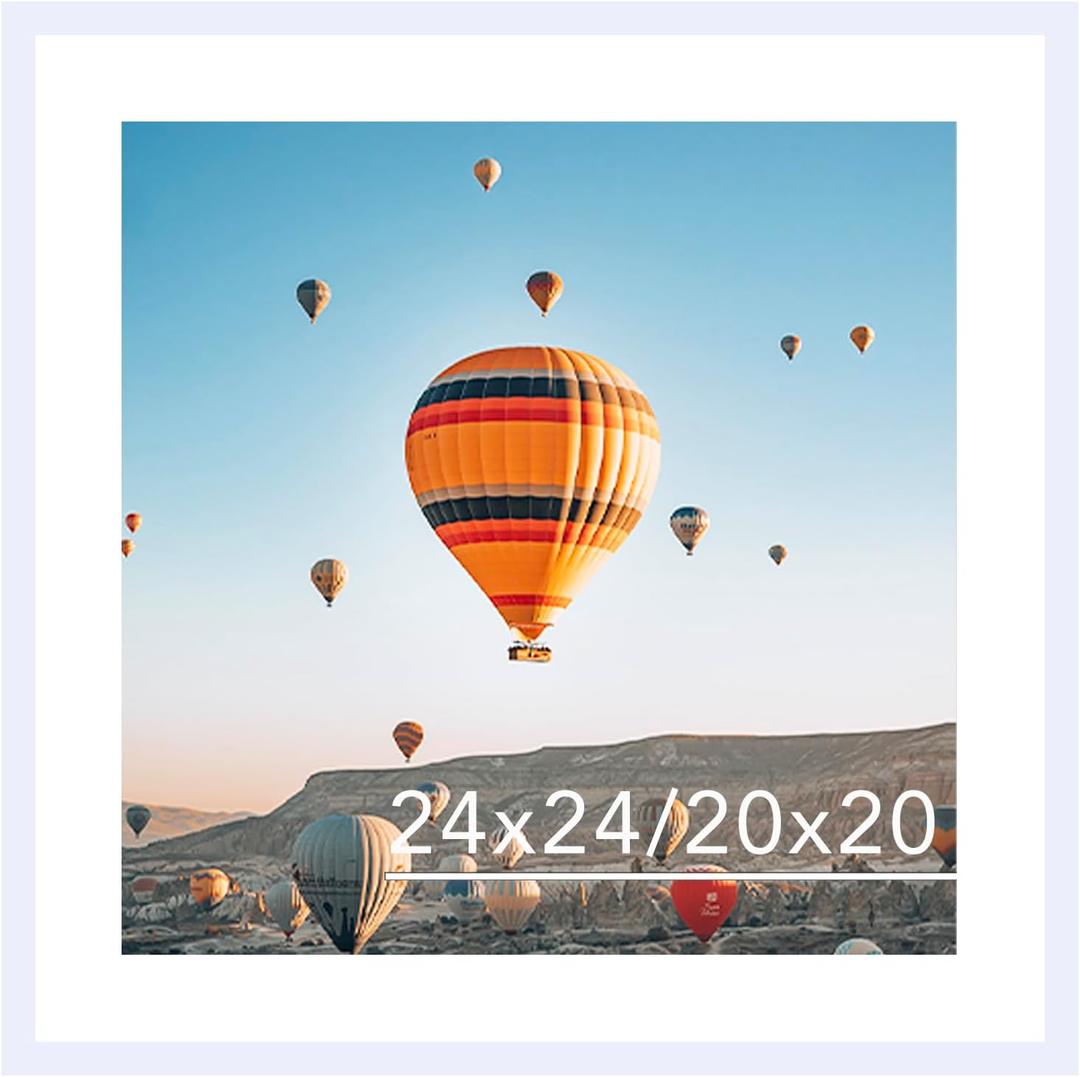JCJMY 24x24 Picture Frame White with 20x20 Mat, Display Photo 20x20 with Mat or 24 x 24 Without Mat, Wall Hanging Large 24x24 Poster Frame with Shatter Resistant Plexiglass, White