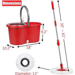 Spin Mop and Bucket with Wringer Set, 3 Mop Heads, 61" Adjustable Handle | 360° Spinning Mop Bucket System with 3 Microfiber Mop Heads & 61" Stainless Steel Adjustable Handle for Floor Cleaning