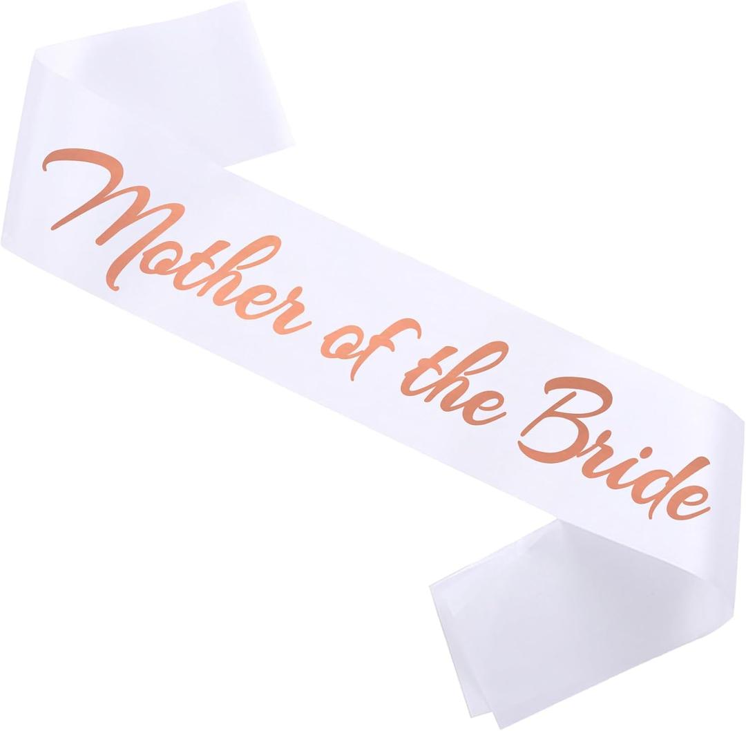 2 x Mother of the Bride Sash, Funny Bachelor Sashes for Engagement Gift Idea Wedding Party Decorations Bachelorette Party Supplies, White + Rose Gold(Mother of the Bride)