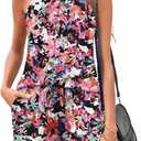 Rapbin 2 Piece Short Sets for Women Casual Vacation Summer Outfits Sleeveless Halter Tops Loose Fit (Small, Black Floral)