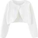 Girls Bolero Cardigan Sweater Toddler Kids Long Sleeve Button Knit Shrug Cropped Cover Up Jacket Tops (12-18 Months, White)