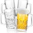 Whisquor Beer Mug Set of 4, 22oz Large Heavy Glass Beer Mugs with Handle, Clear Freezer Beer Glasses for Tea, Coffee, Best Gifts for Dad Husband or Friend