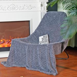 Geometric 50x70 Inch Flannel Jacquard Throw Blanket- Soft & Cozy Luxurious Blankets for Couch, Bed, Sofa, TravelHome and Dorm DecorHousewarming Gift for Women & Men,Dark Grey (Slate Gray)