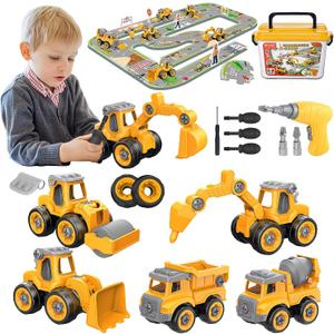 Take Apart Construction Truck Excavator Toys for Kids Ages 3-8, STEM Learning Building Toys with Electric Drill & Puzzle Play, Educational Engineering Birthday for Boys Kids Toddlers