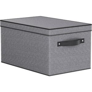 Fabric Storage Bin with Lid, 7.1 x 9.1 x 13 Inch Foldable Storage Box for Shelves with Handles, Decorative Linen Closet Organizer, Gray, 1-Pack