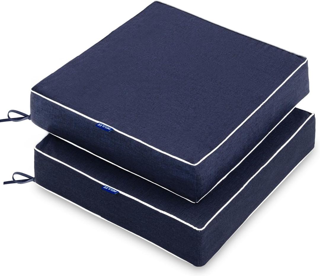 MIULEE 24 x 24 x 4 Inch Outdoor Chair Cushions,Waterproof Seat Cushions for Patio Furniture Garden with Ties Patio Chair Cushions Set of 2,Navy