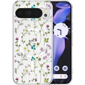RALEAVO for Google Pixel 10/10 Pro Case Compatible with MagSafe Clear Floral Cover with Flower Branch Pattern for Girls Women Slim Cute Hard Back Shockproof Phone Case for Pixel 10/10 Pro, Transparent