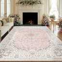 Brakki Pink Washable 8x10 Area Rugs for Living Room Clearance Office | Non Slip, Vintage Boho Rug, Stain Resistant, Soft Low Pile Floor Carpet Indoor, for Bedroom Dining Room