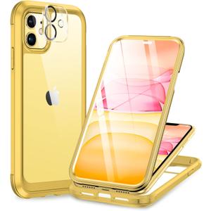 Miracase Glass Series for iPhone 11 Case 6.1 inch, Upgraded Full-Body Rugged Phone Bumper Case Cover with Built-in 9H Tempered Glass Screen Protector and Camera Protector, Yellow
