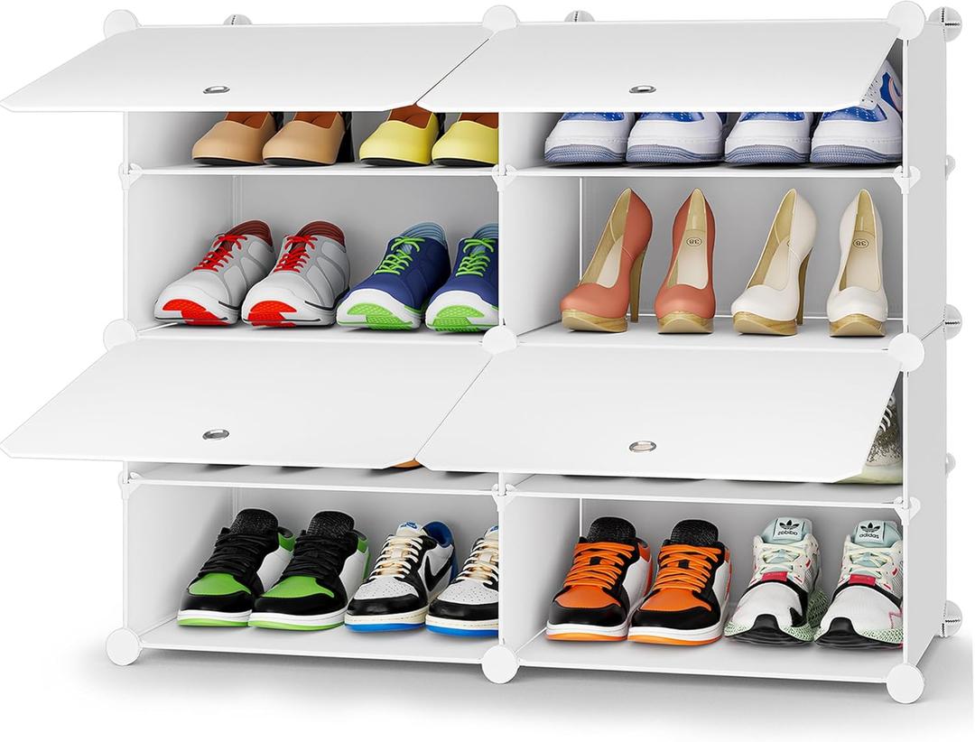 HOMIDEC Shoe Rack, 4 Tier Shoe Storage Cabinet 16 Pair Plastic Shoe Shelves Organizer for Closet Hallway Bedroom Entryway (White)