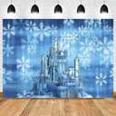 7X5FT Christmas Photography Background Winter Wonderland Blue Snow Flower Castle Wedding Party Girl's Birthday Decoration Banner Photo Backdrop Props