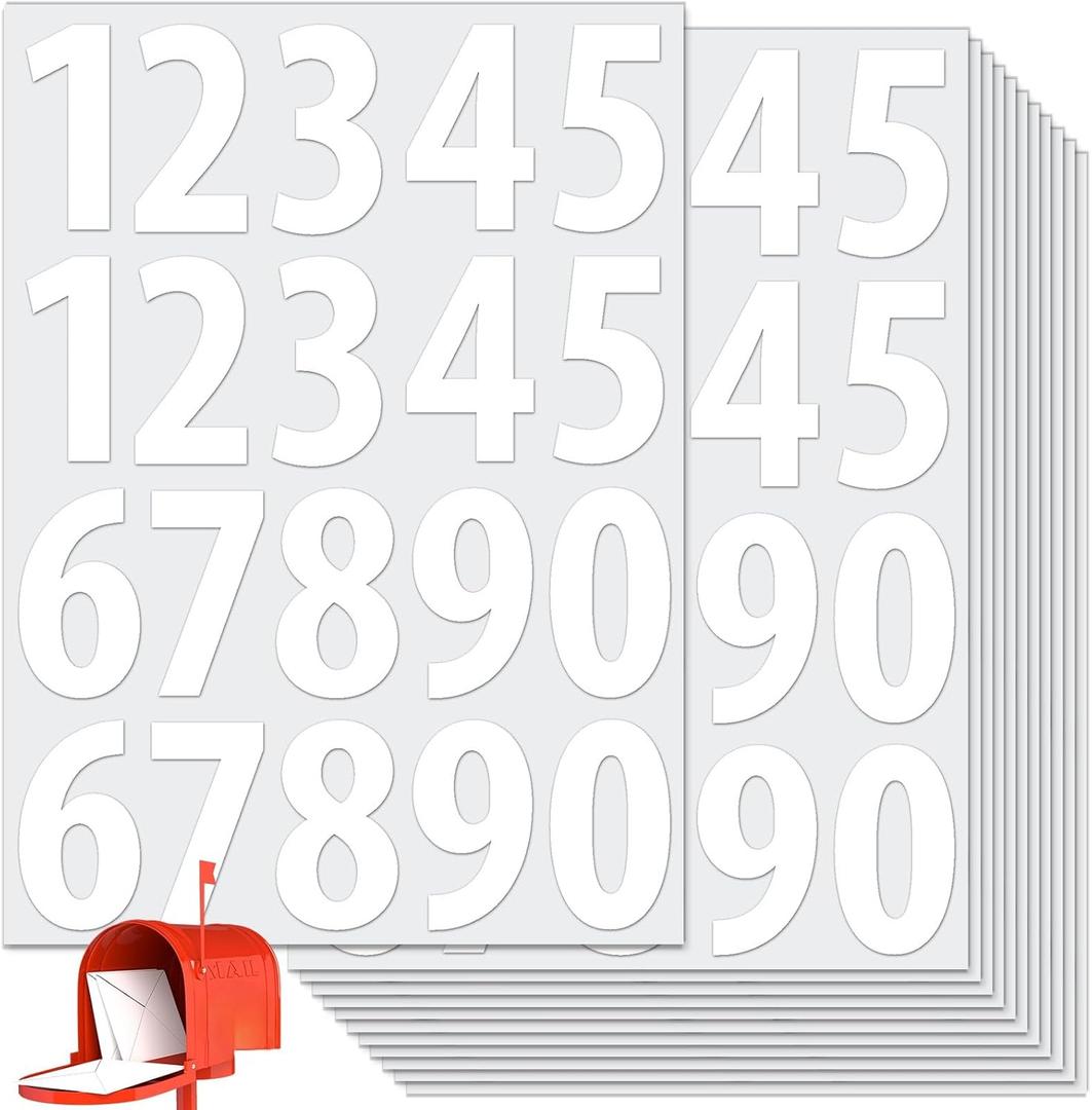 400 PCS Number Stickers, 2" Waterproof Mailbox Number Label, Consecutive Numbers 0-9, Self-Adhesive and Residue-Free, Ideal for Mailboxes, Storage Boxes, Organizers, Cabinets and More White