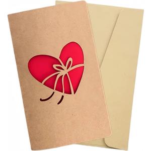 Mothers Day Card for Mom, Birthday Card for Women, Sister, Friend, Girlfriend, Romantic Anniversary Card for Husband, Wife, Heart-Shaped Bow Laser Cut Wedding Anniversary Card with Red Page and Envelope 3 Pieces