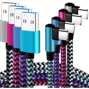 Teeind USB C Angle Cord: [90 Degree/6ft/4Pack] Nylon USB C Cable Compatible with Samsung Galaxy S10/S10e/9/Note 10, Charger Cable-[Blue/Black/Magenta/Purple]
