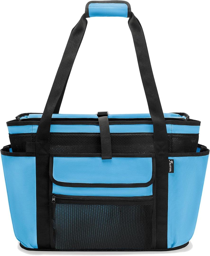 Fasrom XL Beach Tote Bag with Cooler Compartment, Large Mesh Beach Pool Bag with Wet & Dry Separation for Swim, Travel (Blue)