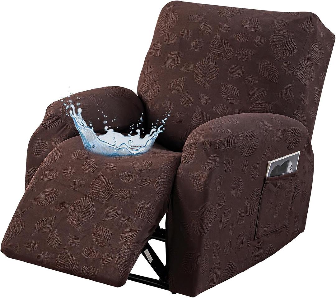 Gennia Recliner Chair Covers 3 Pieces, Waterproof Jacquard Reclining Chair Cover, Recliner Cover Sofa Slipcovers Couch Covers Furniture Protector with Elastic Bottom for Kids, Pets (Chocolate)