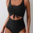 Eomenie Women's One Piece Swimsuit Tummy Control Slimming Bathing Suit Cutout Tie Knot Swimwear (Black, M)