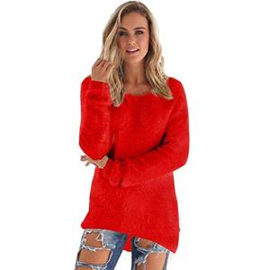 LemonGirl Women's Fashionable Long Sleeve Pullovers Loose Fluffy Fuzzy Jumper Sweater Red.M