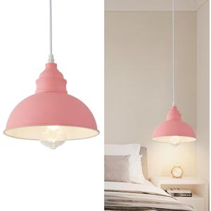 Plug in Pendant Light, 15FT Hanging Lights, On/Off Switch, Industrial Pendant Light with Plug in Cord, Metal Hanging Lamps for Living Room, Kitchen, Dining Room -Pink