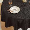 meioro Wipe Clean Table Cloth, Round Tablecloth Waterproof Polyester Fabric Tablecloths, Large Wipeable Table Cloths with Floral Patterns for Dining Party Decoration(Black, Round 60'')