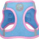 PHOEPET Step-in Dog Harness,Reflective Adjustable Dog Vest Harness, Soft Pet Walking Jacket with 2 Metal Leash Hooks for Dog and Cat(Baby Blue Base & Pink Straps,M (Neck: 11-12,Chest: 14.5-16))