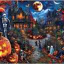 Blueforest Halloween 1000 Piece Jigsaw Puzzle for Adults - Spooky Ghosts, Skeletons, Pumpkins, Witch & Haunted House Puzzle, Challenging Fun Adult Puzzles for Relaxation, Decor & Gifts (27.5" X 19.7", Halloween Mystery Moon)