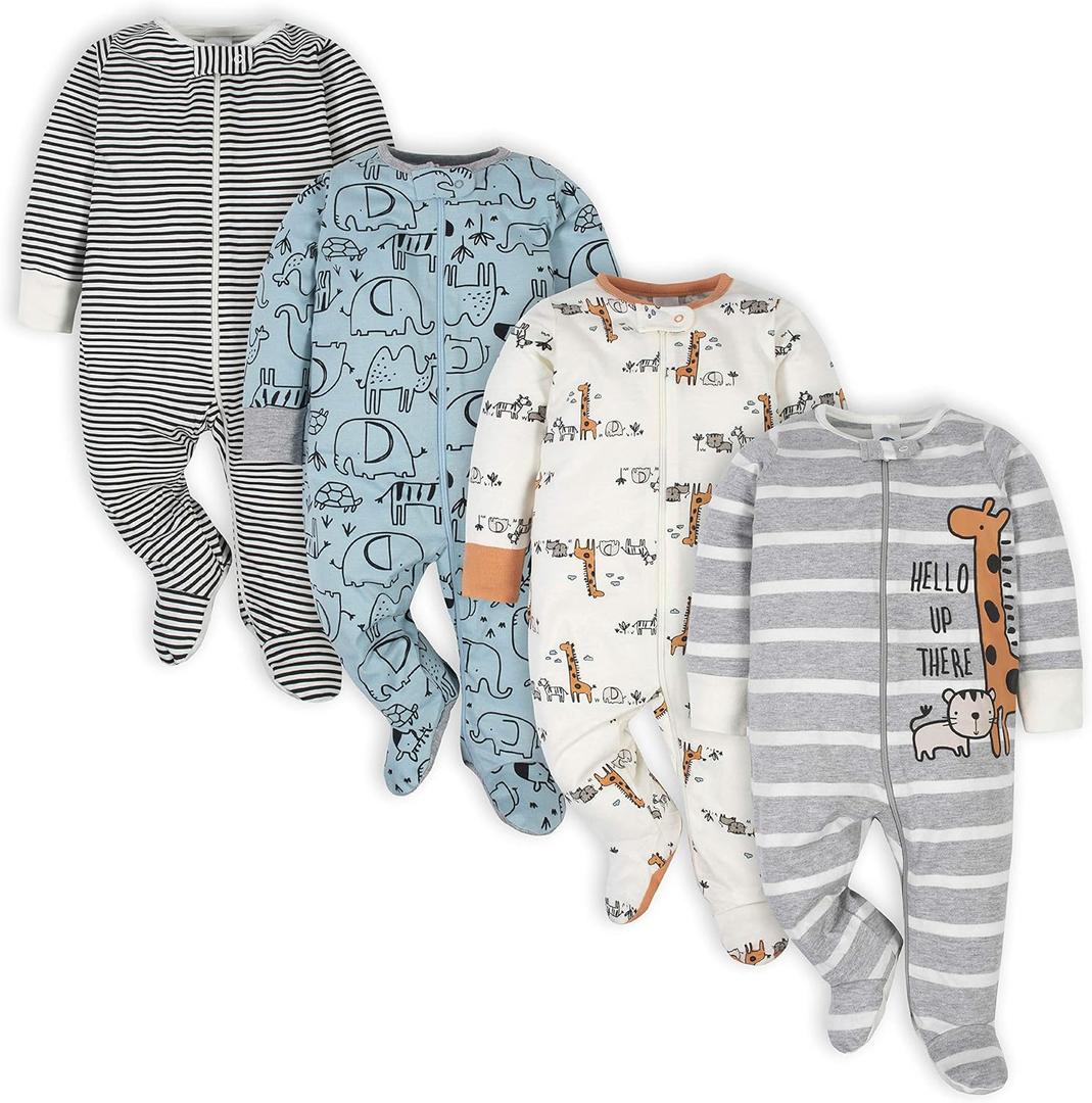 Gerber Baby Boys 4 Pack Sleep 'N Play Footie (3-6 Months, Jungle)