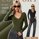 4 Pack Women's Long Sleeve Thermal Shirts Fleece Lined V Neck Slim Fit Underwear Base Layer Basic Winter Warm Tops (L)