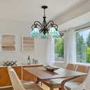 Aeyee Tiffany Lamp Blue Stained Glass Hanging Light Fixture, 3-Light