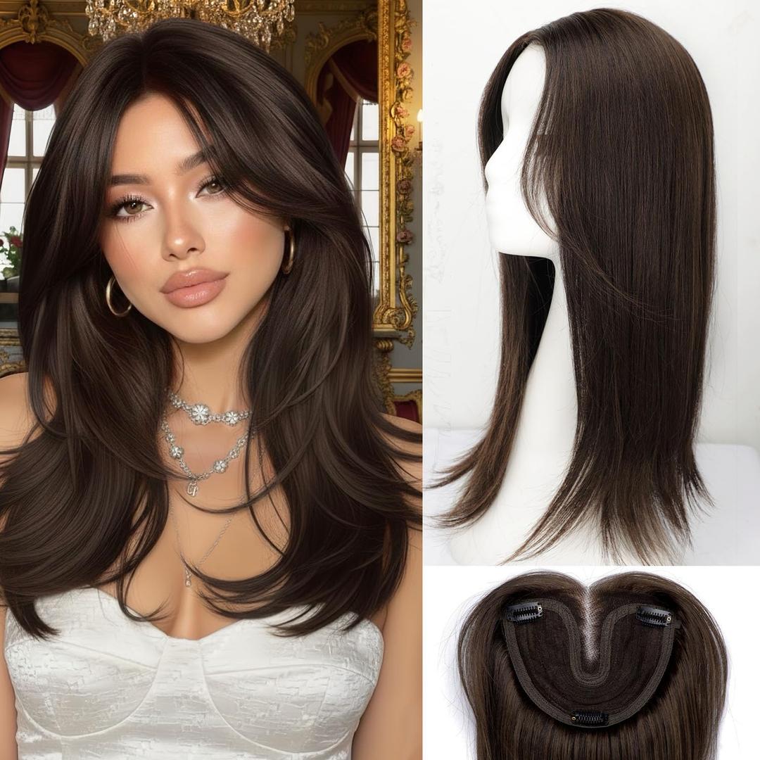 Isaic Hair Toppers for Women 18 Inch Synthetic Hair Topper with 360° Clips In and Adjustable Band, Layered Design Adds Natural Volume for Thinning Hair (Chocolate Brown with Dark Brown4/6#)