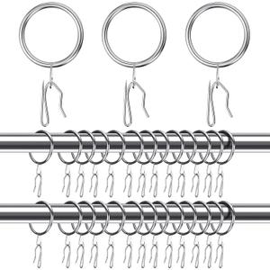 Qunclay 100 Set 1.65 Inch Metal Curtain Rings with Eyelets Curtain Hooks for Drapes and Metal Drapery Pin Drapery Hooks for Window Door Shower Bathroom Rings (Silver)