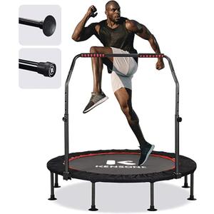 KENSONE 40"/48" Foldable Mini Trampoline, Indoor Trampoline for Kids, Adults Indoor/Garden Workout, Fitness Rebounder with Adjustable Foam Handle, Max Load 330/450 lbs (Large, 48" Black)