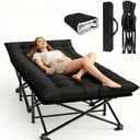 Oversized XXL Folding Camping Cot W/Mat for Adults,Heavy Duty Outdoor Bed with Carry Bag1200 D Layer Oxford Portable Travel Camp Cots Extra Wide Sleeping Cots (Black)