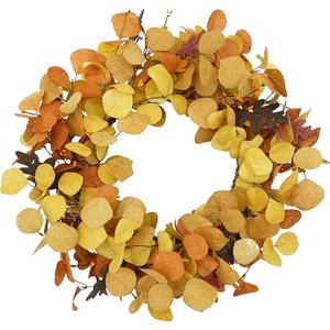 Fall Wreath for Front Door Autumn Eucalyptus Wreath with Orange Eucalyptus Leaves,Woodern Oak Leaves for Farmhouse Indoor Outdoor Window Wall Door Home Decor,Gift Box