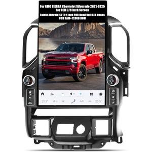 Latest 17.2 Inch Touch Screen with LED knobs, Android 14 Car Radio Head Unit for Chevrolet Silverado GMC Sierra 2021-2025 Car Multimedia Stereo Player GPS Navigation, 128GB, US 1 Yr Service