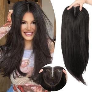 Eawwii Natural Black Hair Toppers for Women with Thinning 3D 360° Cover Clip in Wispy Bangs Upgraded Adjustable Bandage 24 Inch Long Layered